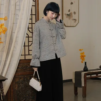 

women Tops 2019 autumn and winter new Chinese style women's tops traditional zen clothing retro tea clothing