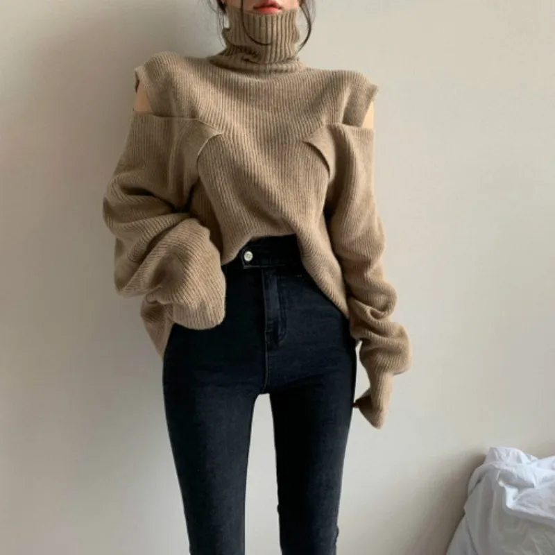 Autumn and winter 2019 small design button shoulder high neck sweater Autumn and winter 2019 small design button shoulder high neck sweater