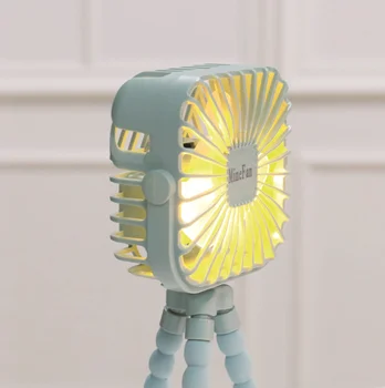 

Blue LED Night Light Mini Handheld Fan With Octopus Holder USB Rechargeable Foldable Desk Fan Adjustable Cooling Outdoor Fan