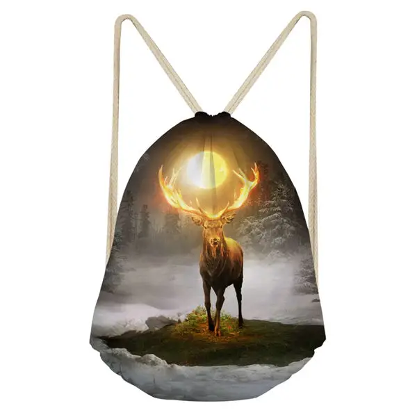 HaoYun Women's Travel Drawstring Backpack Moon Deer Pattern Beach Shoes Pocket Kawaii Animal Print Girls Mini Organizer Bags - Цвет: CDWX3887Z3