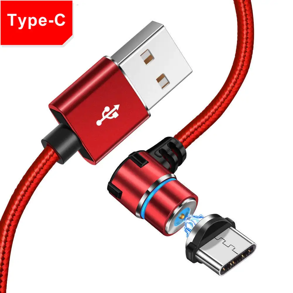 KSTUCNE Micro USB Магнитный кабель зарядное устройство 90 градусов быстрая зарядка кабель type C для iPhone 7 X S Max huawei P20 samsung USBC провод - Цвет: Red Type C