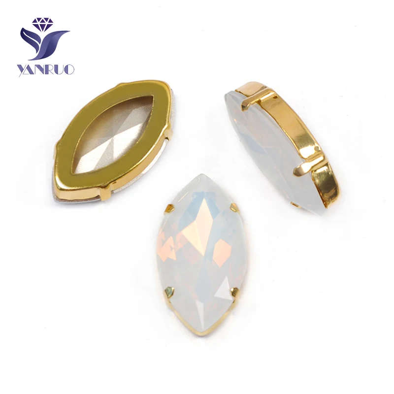 White Opal Yanruo 4227 в огранке маркиза, пришивной Камни DIY Точка назад Лошадь Глаза стекло шитье стразами Кристаллы большие стразы для рукоделия - Цвет: White Opal