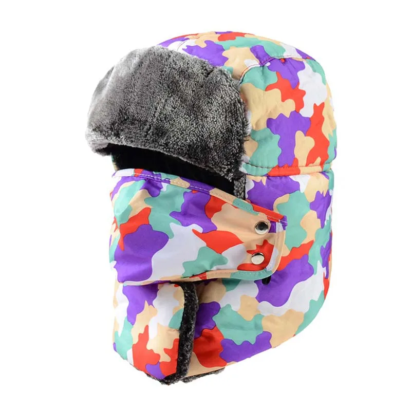 Bomber Hat Women Men Thick Fluffy Windproof Face Mask Scarf Cap Outdoor Winter Ski HatApparel Accessories - Цвет: QJ2322ZR
