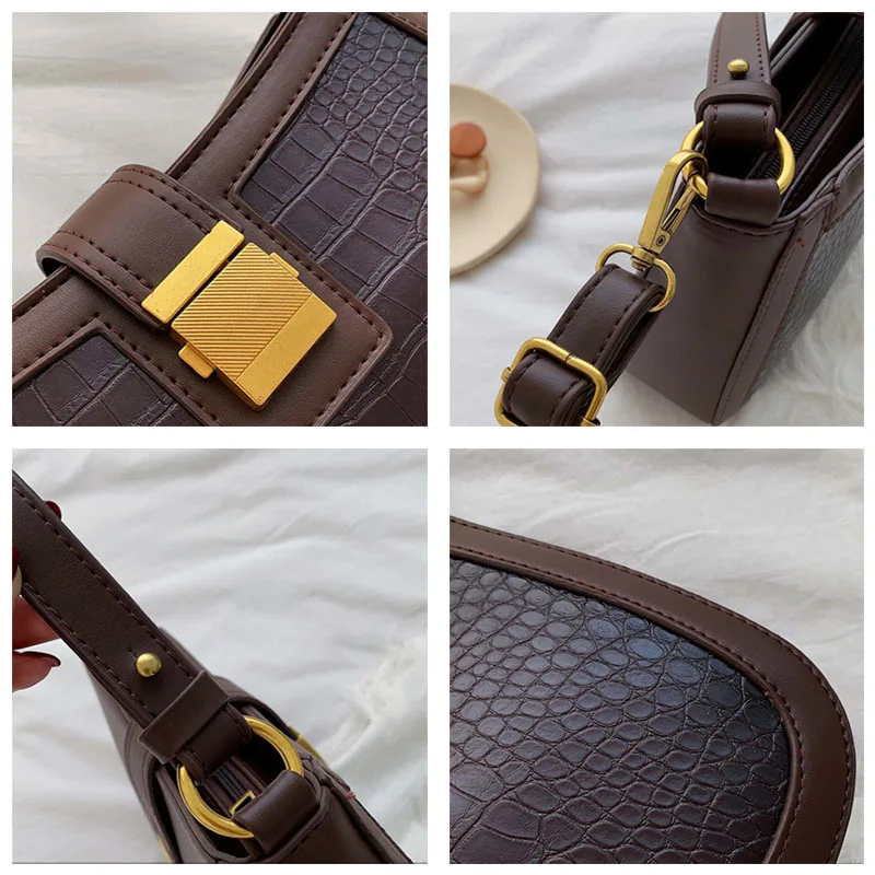 Tanie MSGHER bagietka Patchwork Vintage kobieca torba na ramię łuska krokodyla Joker praktyczne klasyczne lato w stylu casual, damska torba WB2942