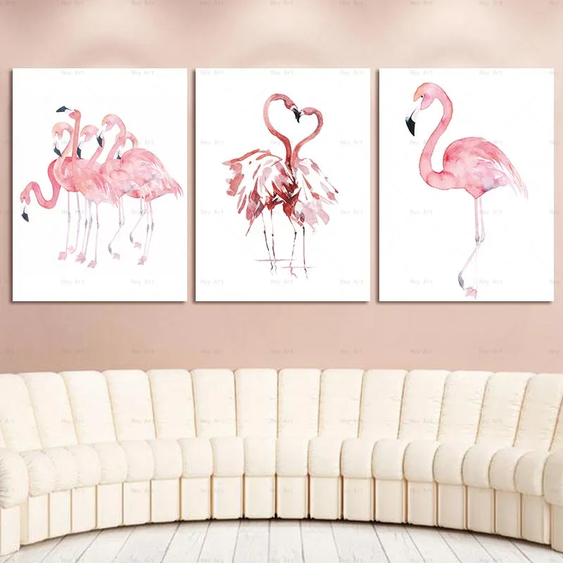

Posters Pictures Canvas Painting Wall-Art Watercolor Pink Flamingos Home Decor Prints Living Room Artwork