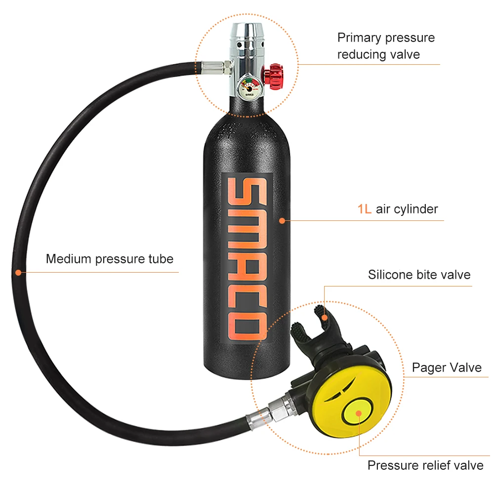 1Л акваланга кислородный цилиндр Дайвинг Воздушный бак респиратор для Акваланга регулятор 15-20 минут емкость дыхательное снаряжение для дайвинга