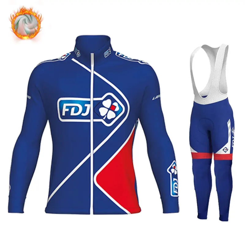 Ropa ciclismo FDJ Зимняя Теплая Флисовая велосипедная одежда, мужская Трикотажная одежда, костюм для езды на велосипеде, MTB Одежда, комбинезон, комплект