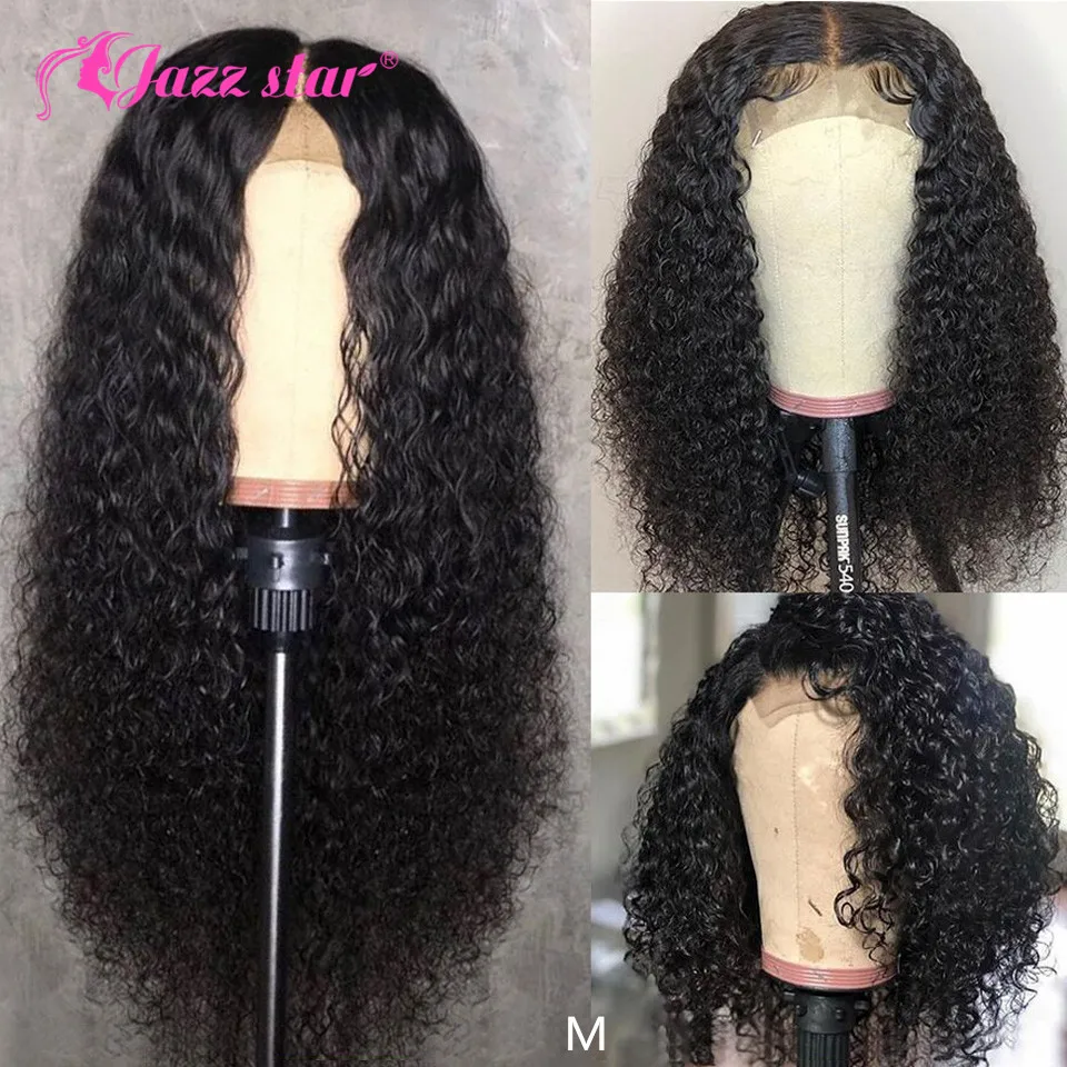 Peluca brasileña 4x4 con cierre de encaje, cabello humano rizado, pelucas de cabello humano prearrancado para mujeres negras, cabello no Remy de Jazz Star