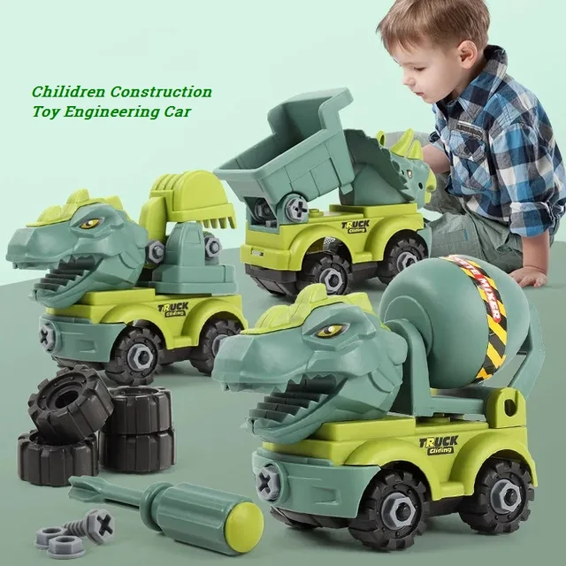 Children's Dinosaur Construction Boy Toy Set Engineering Car Educational DIY Model Car Toy Assembly Blocks Puzzle Toys for Kids 1