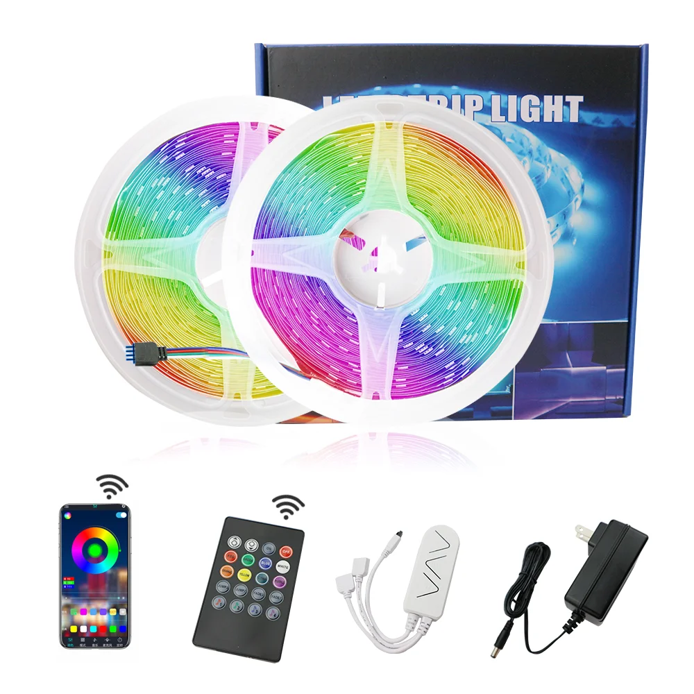 

RGB LED light strip 10M 20M DC 12V 18leds/M SMD5050 neon stripe with Bluetooth smart controller music sync for Bedroom Deco