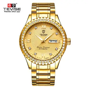 

TEVISE Luxury Mechanical Watch Men Automatic Fashion Auto Date Week Display Diamond Dial Business Wristwatch Male Clock Reloj