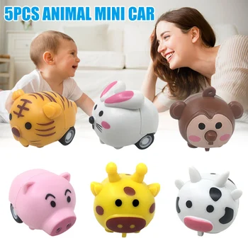 

5pcs Cartoon Animal Pull-back Toy Car Plastic Durable Min Toy Car for Kids S7JN