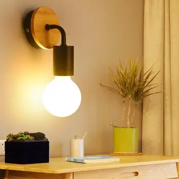 

LED Wooden Wall Lamp Home Staircase Study Room Bedroom Sconce Decor Hanging Bulb Night Light Creative Light Fixture Reading Lamp