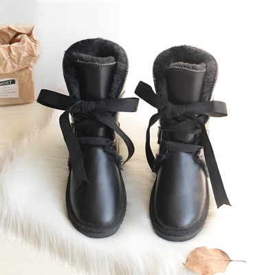 Водонепроницаемые зимние ботинки на шнуровке теплая плюшевая зимняя обувь на плоской подошве женские ботинки на меху в австралийском стиле женские ботинки до середины икры, botas mujer invierno - Цвет: as shown