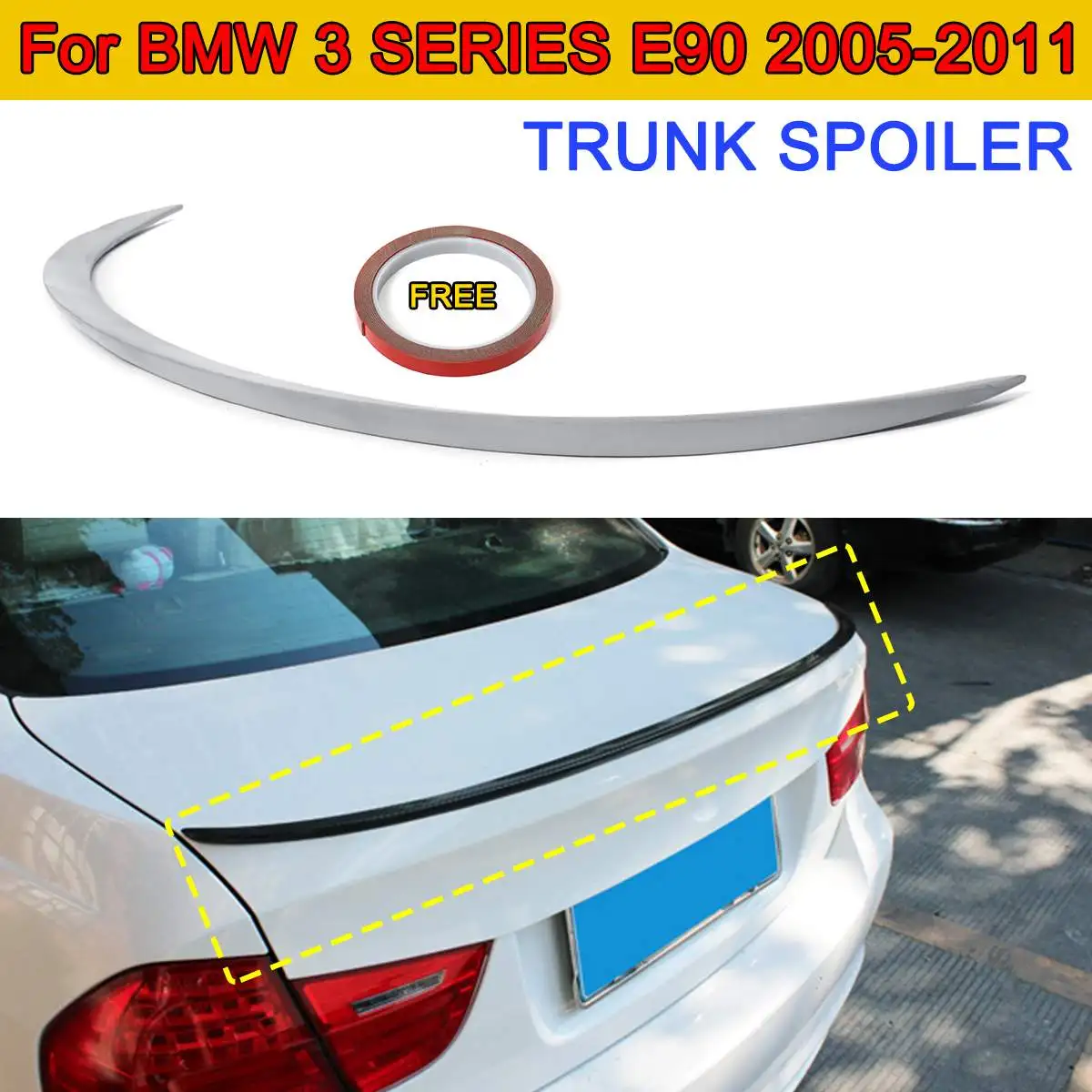 

M3 Style 4 Door Saloon Rear Roof Spoiler Wing For BMW 3 Series E90 2005-2011 FRP Unpainted Rear Boot Lip Spoiler Tail Wing