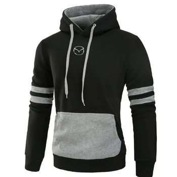 

Popular Stripe Men Hoodies Sweatshirts Patchwork Hip Hop Hooded Mazda LOGO Pocket Fashion Warm College Style Tops Fast delivery
