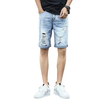 

summer denim shorts male jeans men jean shorts bermuda skate board harem mens jogger ankle ripped wave
