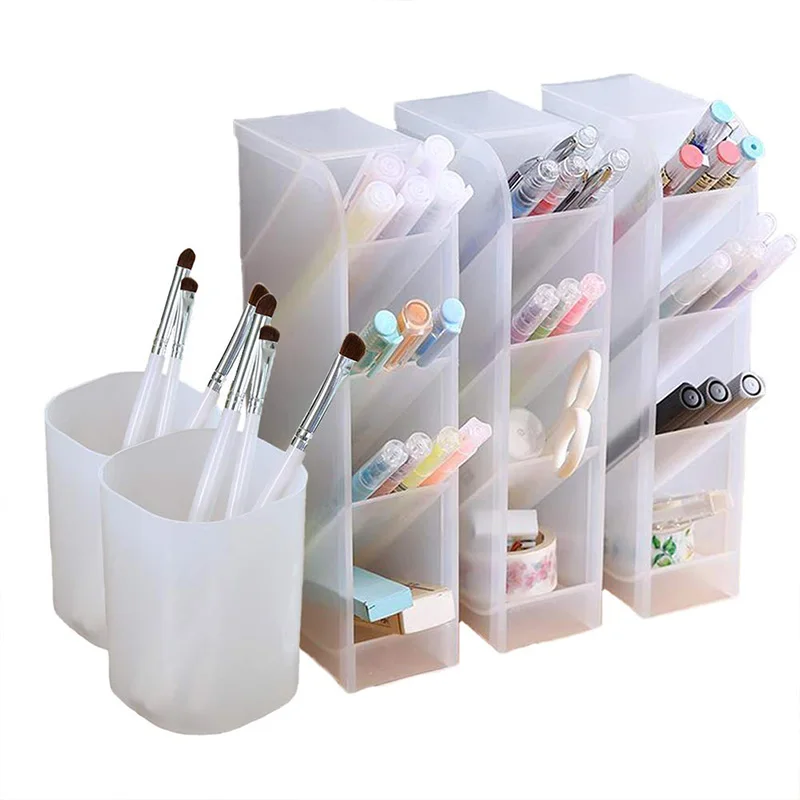 

5 Pcs Set Desk Organizer Inclined Pen Holder Pen Storage Bucket Office School Supplies White Desktop Stationery Storage Holder