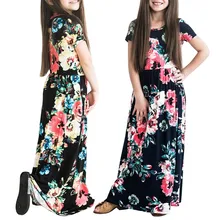 Высокое качество, MUQGEW, дети, новая мода, лето, короткий рукав, цветочный принт, повседневное, с карманом, макси платье для маленьких девочек