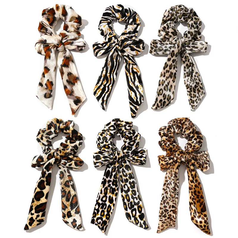 New Fashion Woman Leopard Bow Hair Bands Elastic Loop Ponytail Ties Scrunchies Head Bands Head wear Hair Accessories