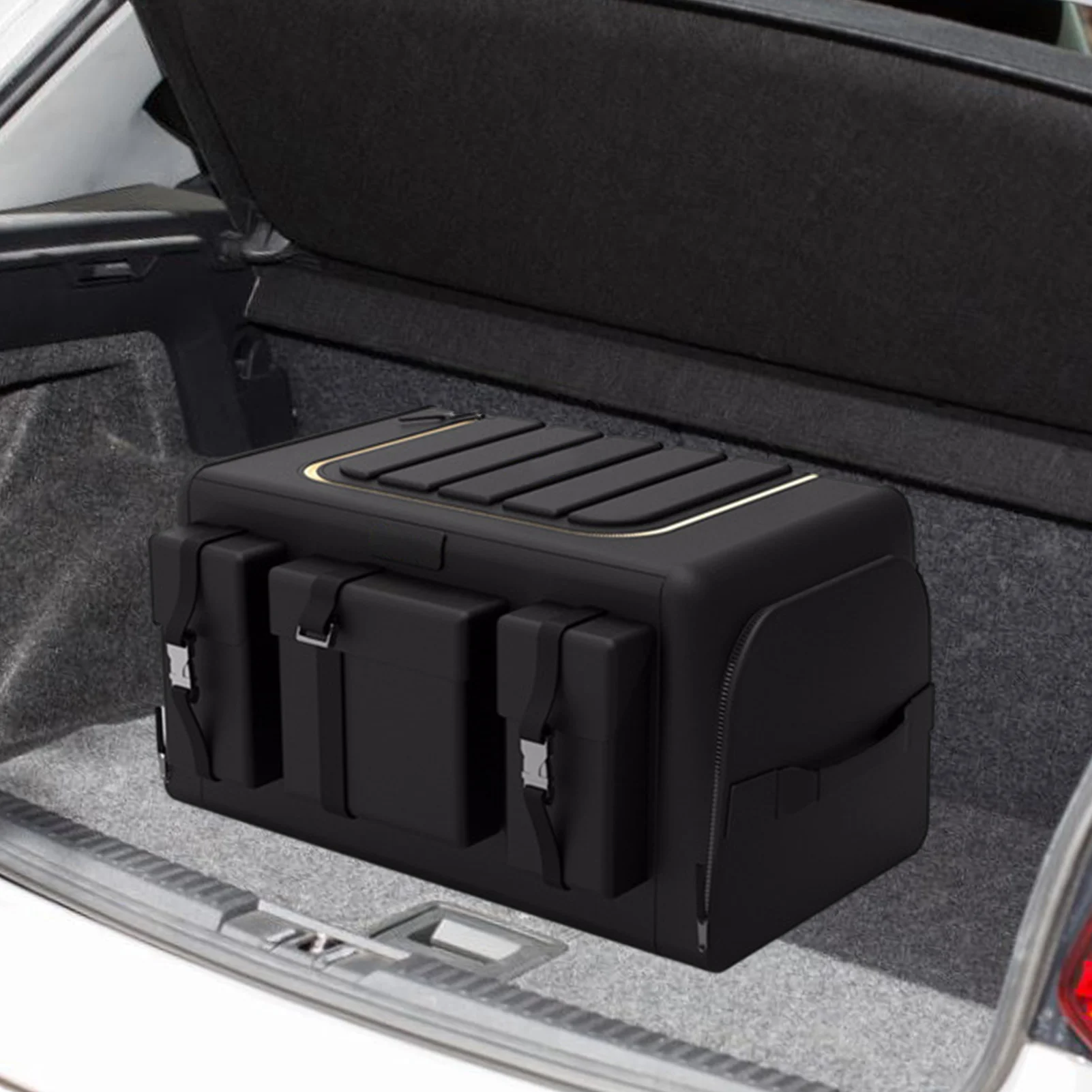 Foldable Storage Cargo Box for SUV Auto Truck Super Strong Starling's Car Trunk Organizer Fits Any Vehicle Nonslip Waterproof Bottom Black W LID 