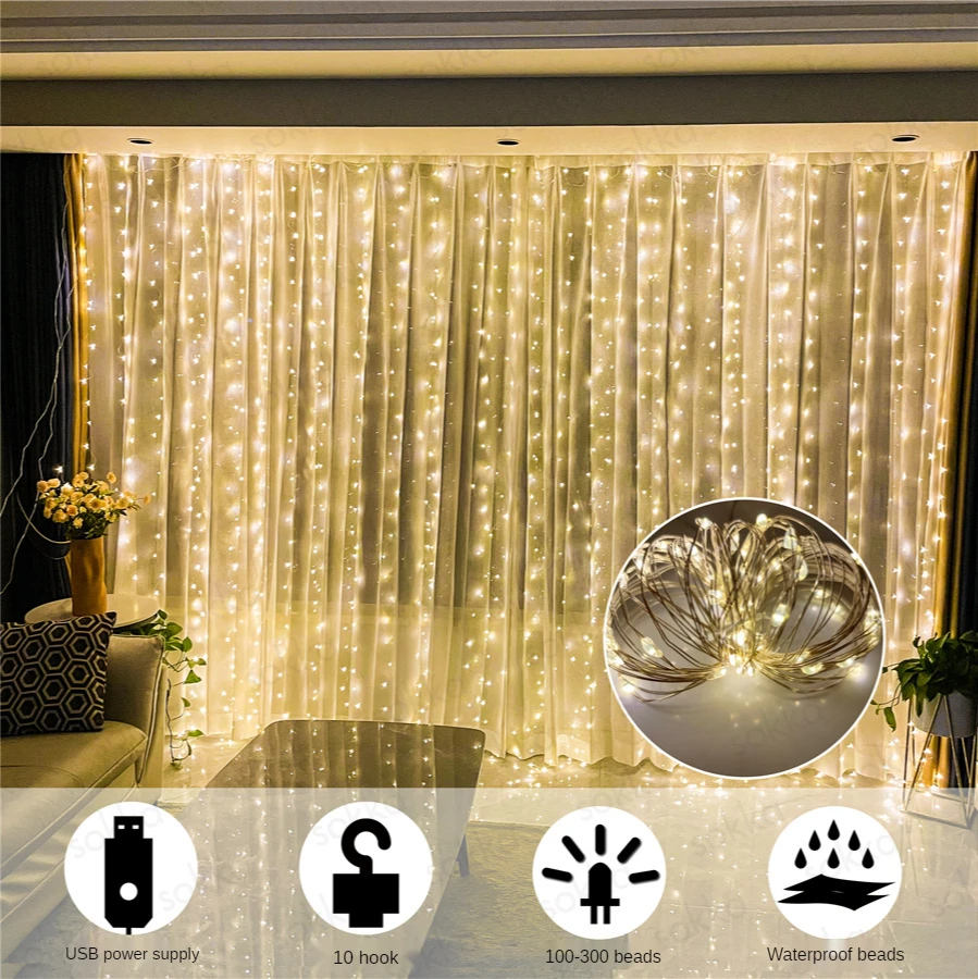 bulb string lights 5V USB Copper Led String Lights With Hook 6W Christmas Fairy Lights Room Curtain Decor Wedding New Year Garden Party Decoration solar string lights outdoor String Lights