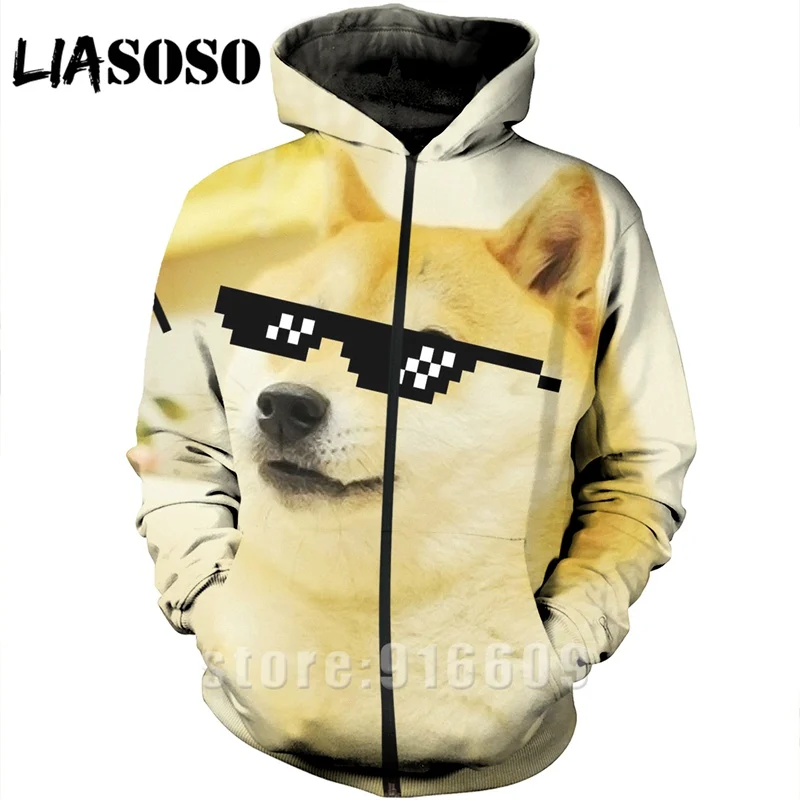 Толстовка с 3D принтом животных для мужчин собака doge панк логотип wo для мужчин Уличная Harajuku Толстовка куртка на молнии Аниме толстовки с длинными рукавами A401
