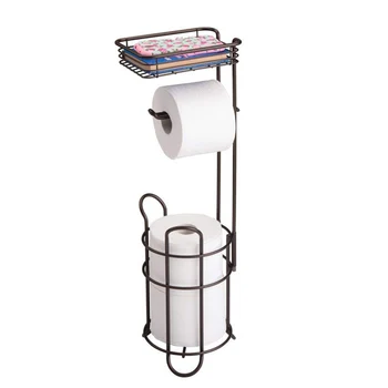 

Stainless Steel Toilet Roll Paper Holder Rack Tissue Towel Stand Multifunctional Storage Shelf Bathroom Kitchen with Book Shelf