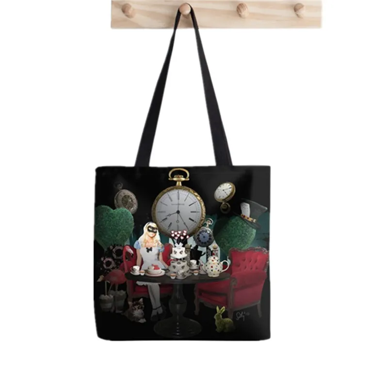 Shopper Alice In Wonderland Collage Painted Tote Bag women Harajuku shopper handbag girl Shoulder shopping bag Lady Canvas Bag