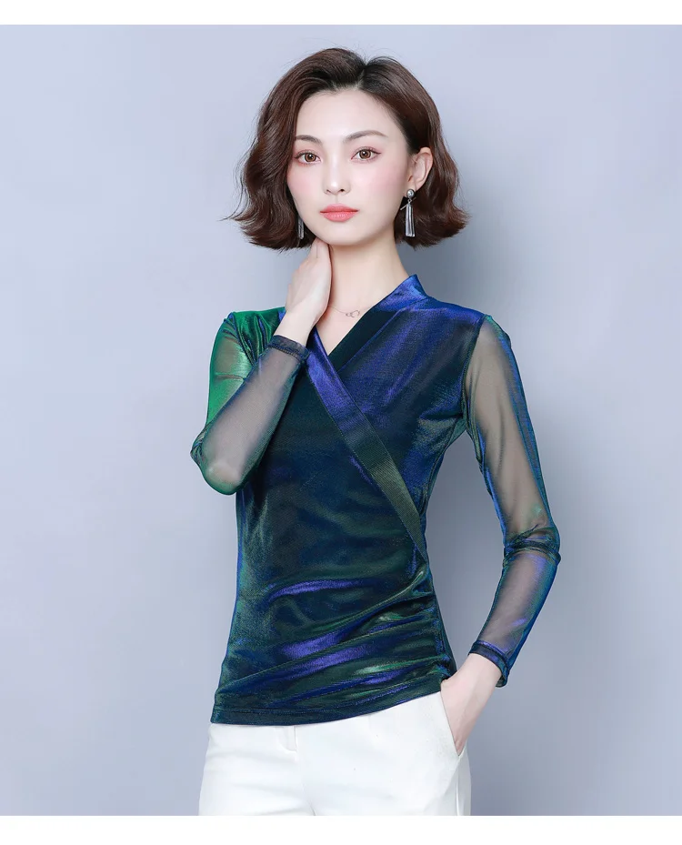 Прозрачный Топ, Женская Сексуальная рубашка, blusas mujer de moda,, длинный рукав, v-образный вырез, блузка для женщин, 3XL, 4XL размера плюс, женские топы C224