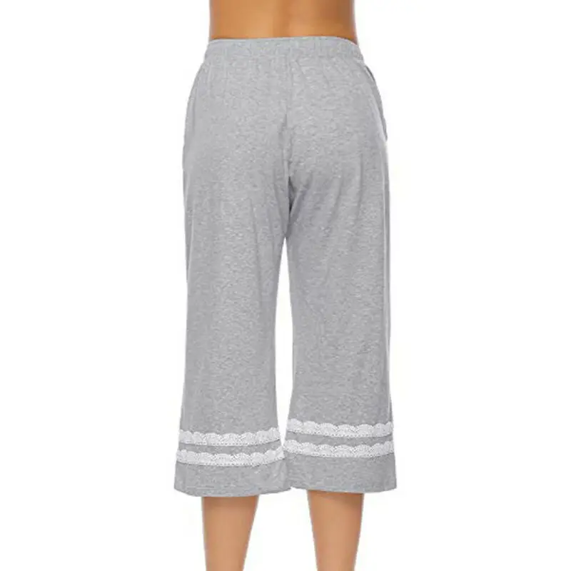 Women's Sleepwear Pajama Cotton Pants Sleep Cropped Lounge Bottoms Adjustable Women Sleep Bottoms 3FS