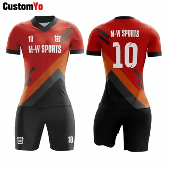 

2020 New Season Red Color Sports Soccer Jerseys Futbol Uniform Stripe Custom Soccer Wear