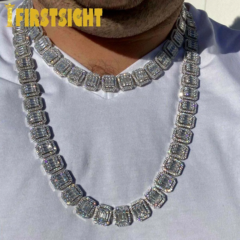 13mm Big Square Cubic Zirconia Charm Tennis Chain Necklac Silver Color