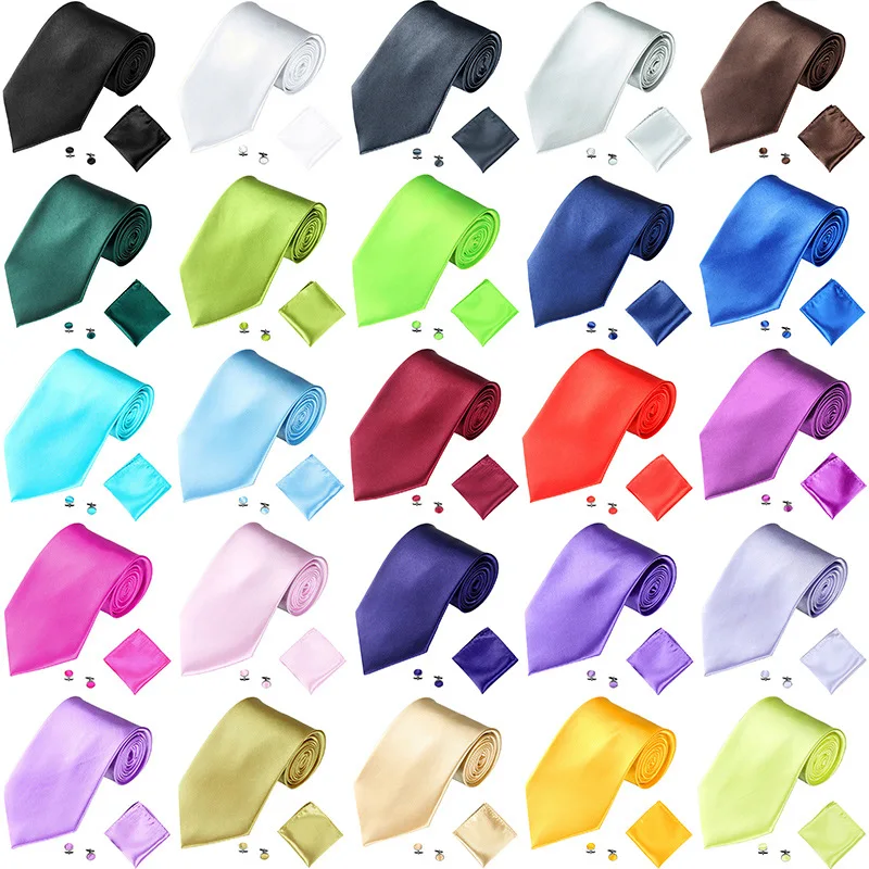 

Men's Ties Solid Color Necktie Hanky Cufflink Set For Business Formal Wedding Party Accessories Daily Wear