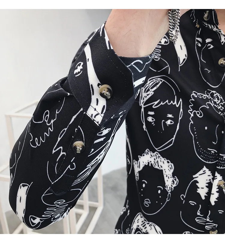 Дизайнерские рубашки с принтом, мужская рубашка с длинным рукавом, Корейская Повседневная приталенная рубашка, Camisa Masculina, уличная одежда для ночного клуба