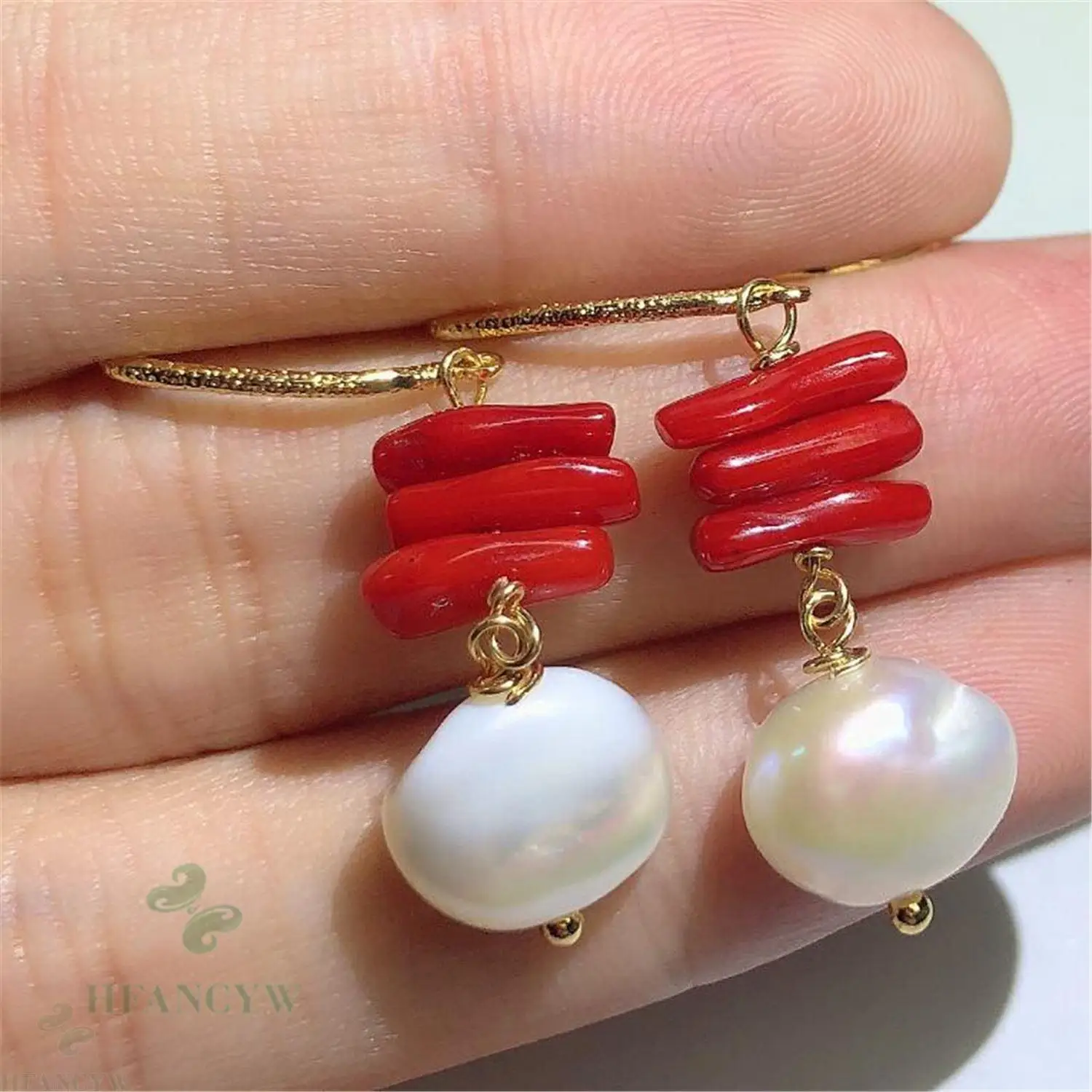 11-12mm Natural Baroque Freshwater Pearl Earrings Classic Dangle Cultured