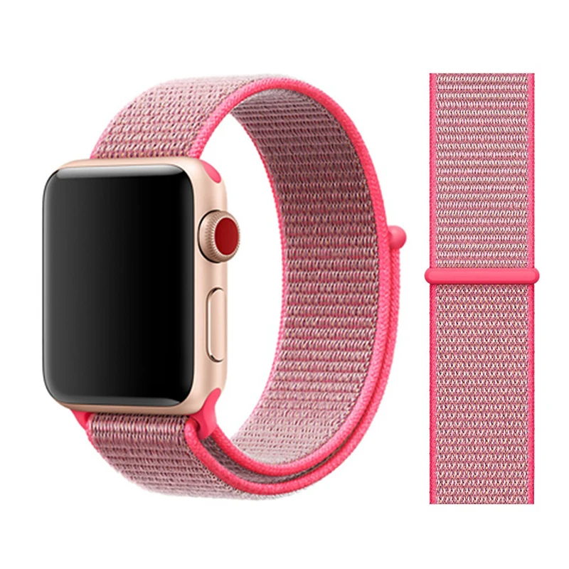Нейлоновый ремешок для apple watch группа 4/5 44 мм/40 мм, correa apple watch 3 42 мм/38 мм iwatch серии 5/4/3/2 разноцветный коннектор ремешок для часов - Цвет ремешка: Brilliant pink