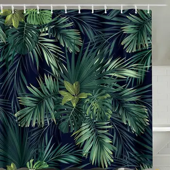 

Green Bath Leaves Style Design Easy To Clean Plant Design Home 180 x 180cm Polyester Curtain