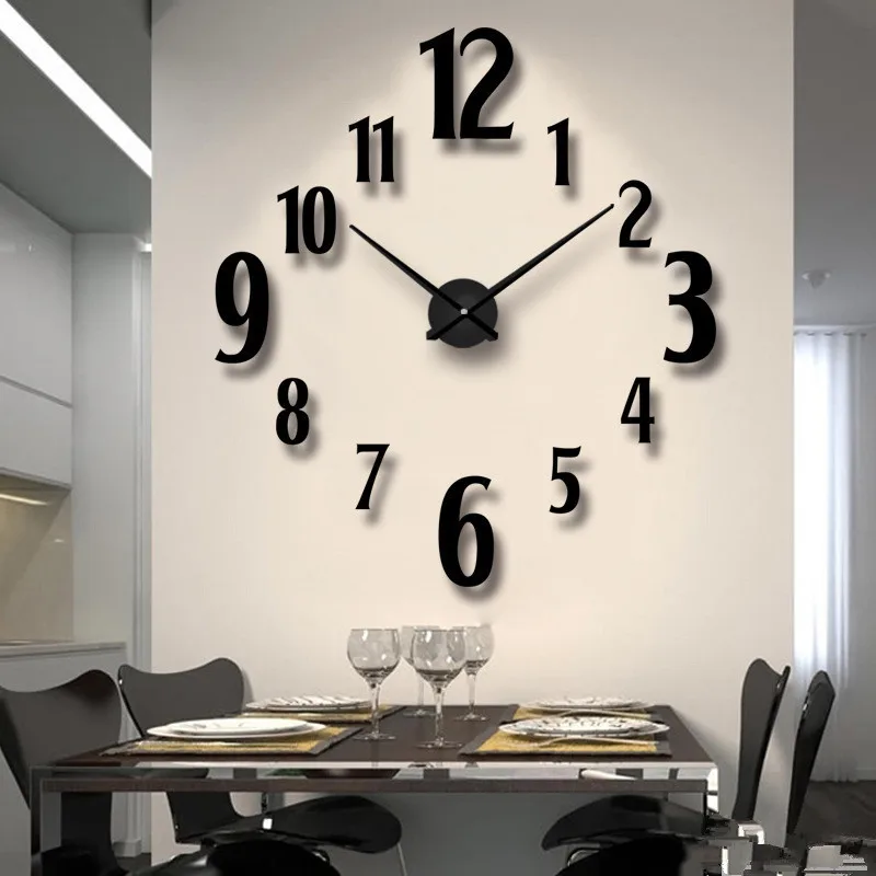 sale wall clock watch clocks 3d diy acrylic mirror stickers Living Room Quartz Needle Europe horloge free shipping
