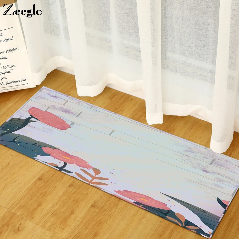 Zeegle Long Carpets Rugs Living Room Home Decor Flannel Bedside Carpet Mat Absorbent Hallway Carpet Anti Slip Kids Room Area Rug