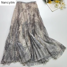 Плиссированная шифоновая юбка с принтом со звездой Женская длинная юбка на лето и осень для девушек, женские макси праздничные пляжные юбки Nancylim