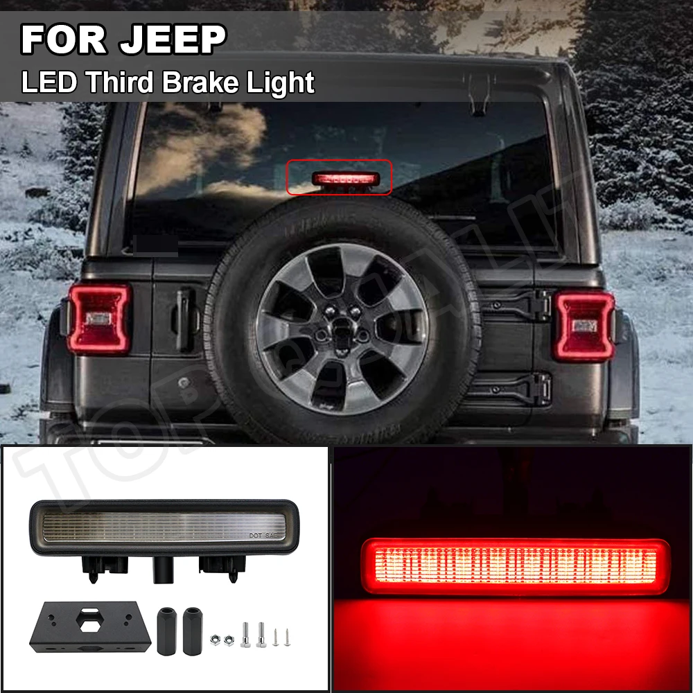 

For Jeep Wrangler JL 2018 2019 2020 LED Third 3RD Brake Light High Mount Car Tail Warning Lamp Smoked Red Lens Stop Signal Light
