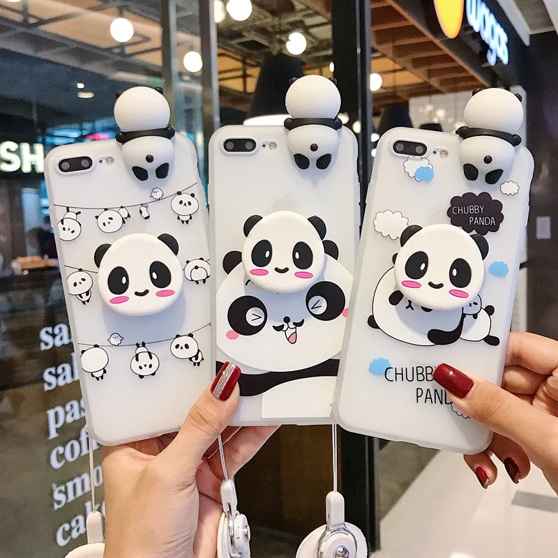 

Funny cartoon panda phone case for iphone X XS Max XR case for iphone 7 6s 8 plus cute cover doll stand support soft cases Capa
