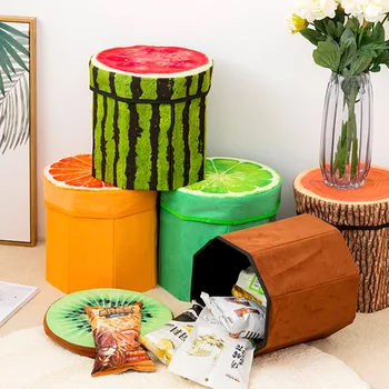 

Storage Boxes Round Stool Creative Storage Small Stool Cloth Art Fruit Toy Bench Living Room Sofa Stool Multi-function Folding