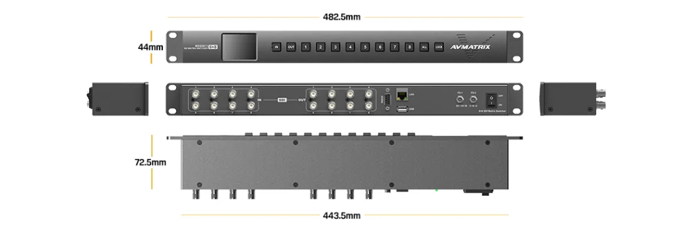 Avmatrix MSS0811 1RU 8 × 8 3G-SDI Rackmount Matrix Switcher для ТВ производства, трансляции