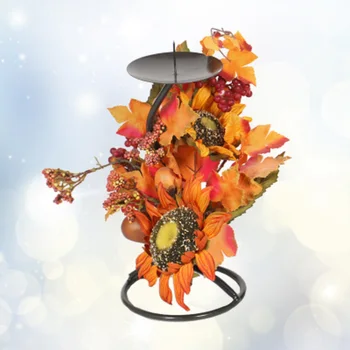 

Iron Candle Holder Simulation Sun Flower Maple Leaf Candle Stand Lantern Home Autumn Thanksgiving Decoration