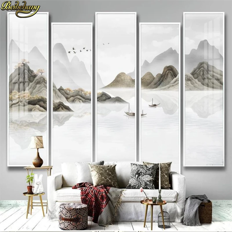 beibehang Custom wallpaper hand-painted landscape painting light gray Chinese TV background wall painting papel de parede 3d