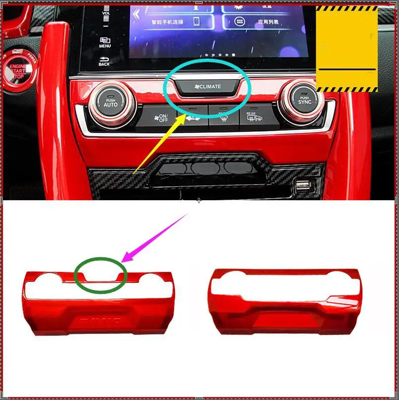 

For Honda Civic 10Th 2016 2017 2018 2019 2020 ABS Red Central Console AC Switch Panel Trim