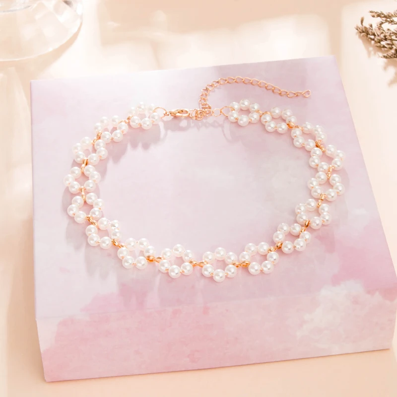 

JLN1239 Handmade Vintage Flower Pearl super-fairy temperament short neck chain personality clavicle chain