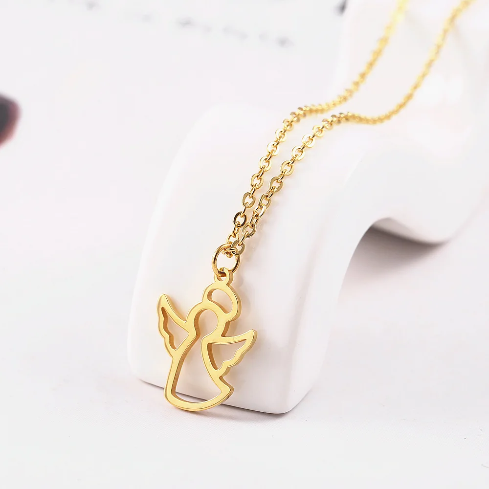 Angle Clavicle Necklace Titanium Steel Simple Women's Ornament Cute Guardian Angel Wing Pendant Hollow out Necklace